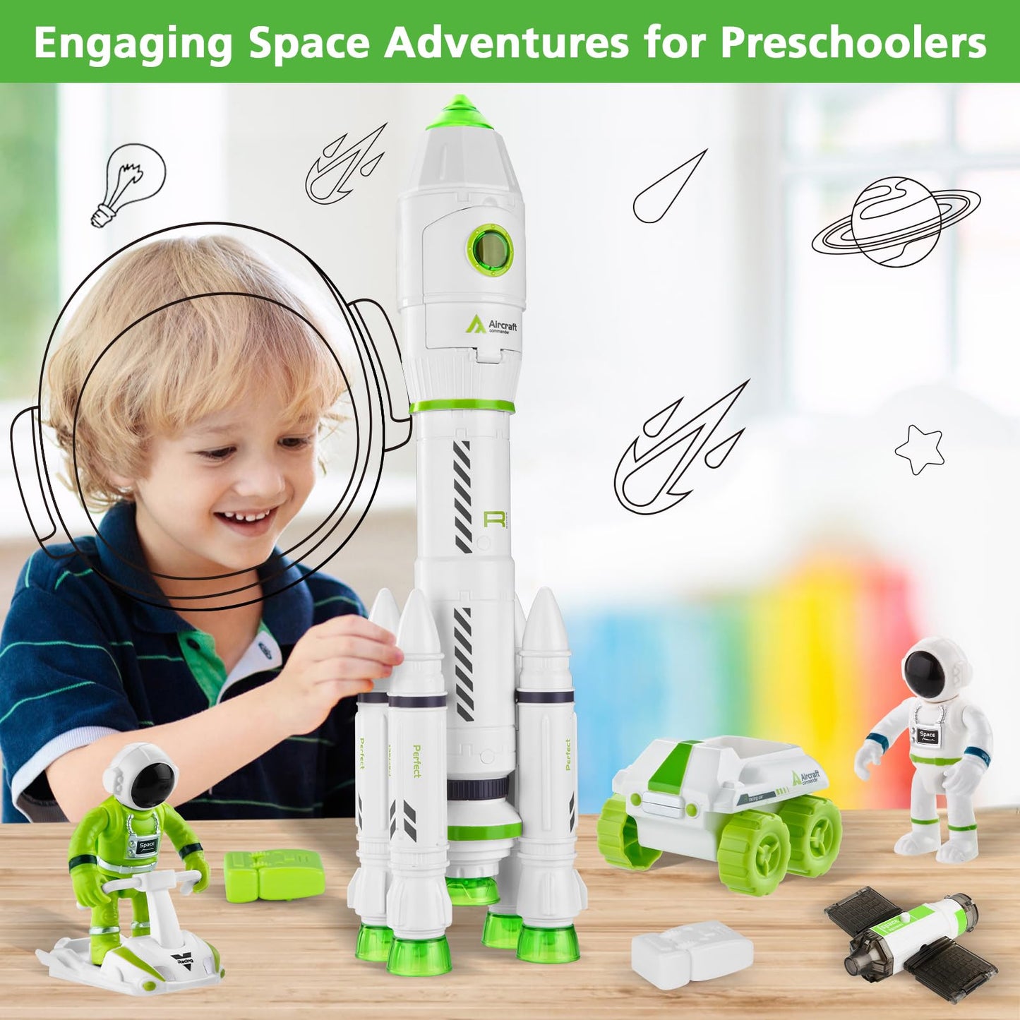 Wanonoo Rocket Space Toys with Lights & Sound – STEM Space Playset for Kids 3-8