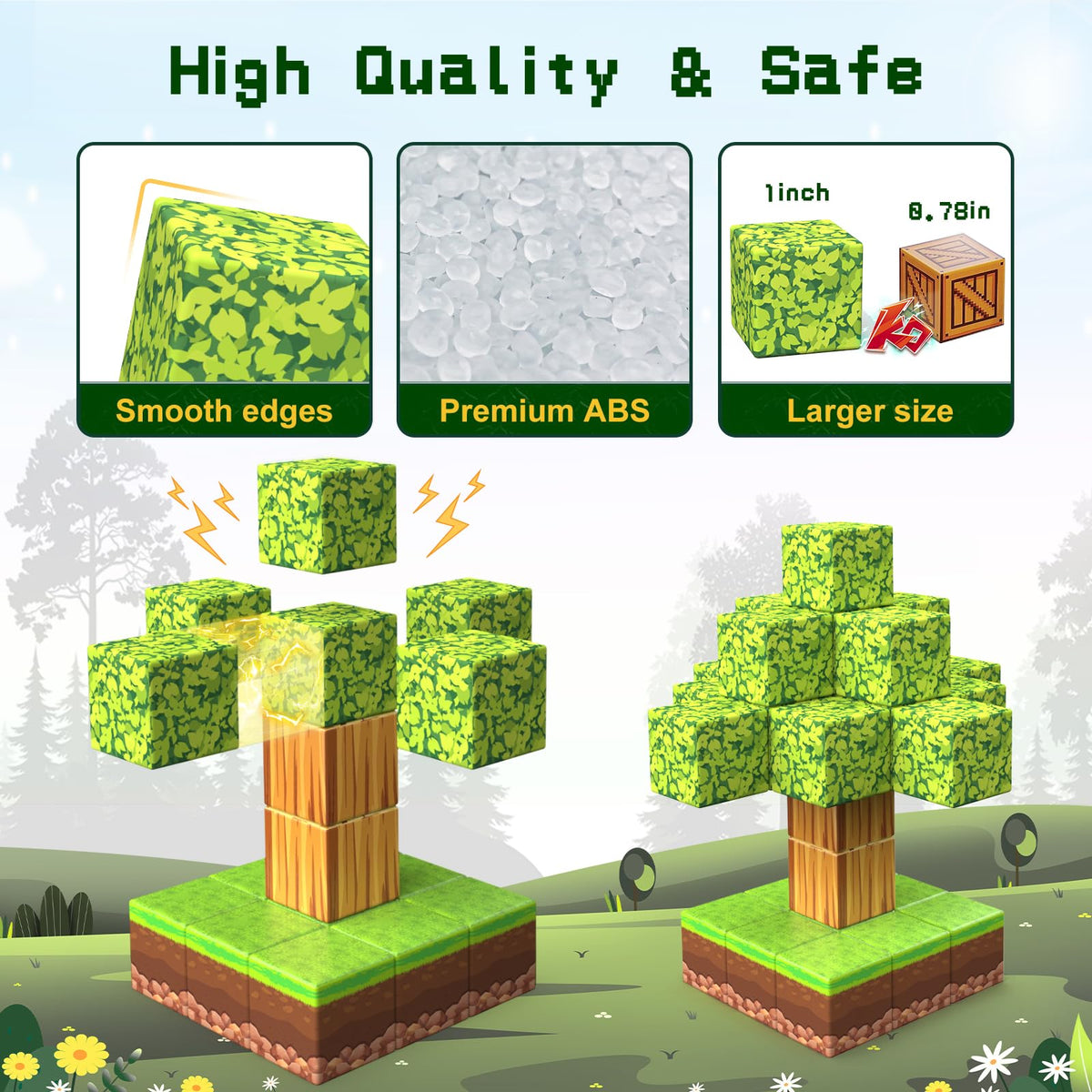 Wanplay 100PCS Magnetic Blocks – 1-Inch Building Toys for Kids, Forest-Themed Sensory Construction Set (Ages 3-12)