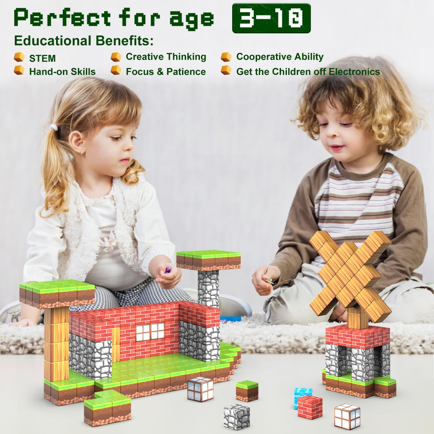 Wanplay 100PCS Magnetic Blocks – 1-Inch Building Toys for Kids, Forest-Themed Sensory Construction Set (Ages 3-12)