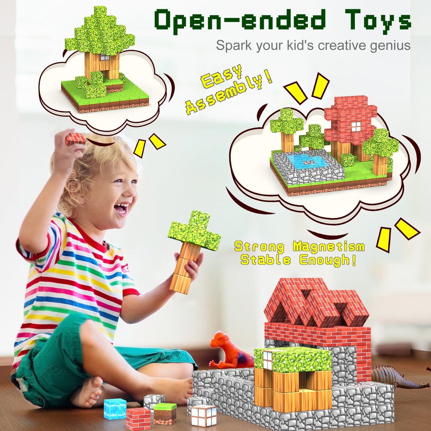 Wanplay 100PCS Magnetic Blocks – 1-Inch Building Toys for Kids, Forest-Themed Sensory Construction Set (Ages 3-12)