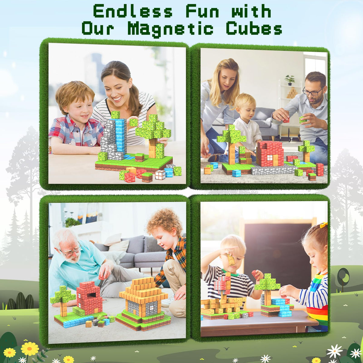 Wanplay 100PCS Magnetic Blocks – 1-Inch Building Toys for Kids, Forest-Themed Sensory Construction Set (Ages 3-12)