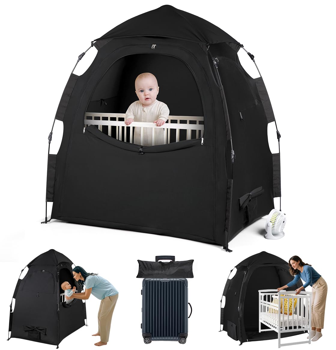 WANRU Pack N Play Blackout Cover Sleep Pod - 95% Light Blocking, One-Click Setup, Portable Crib Canopy