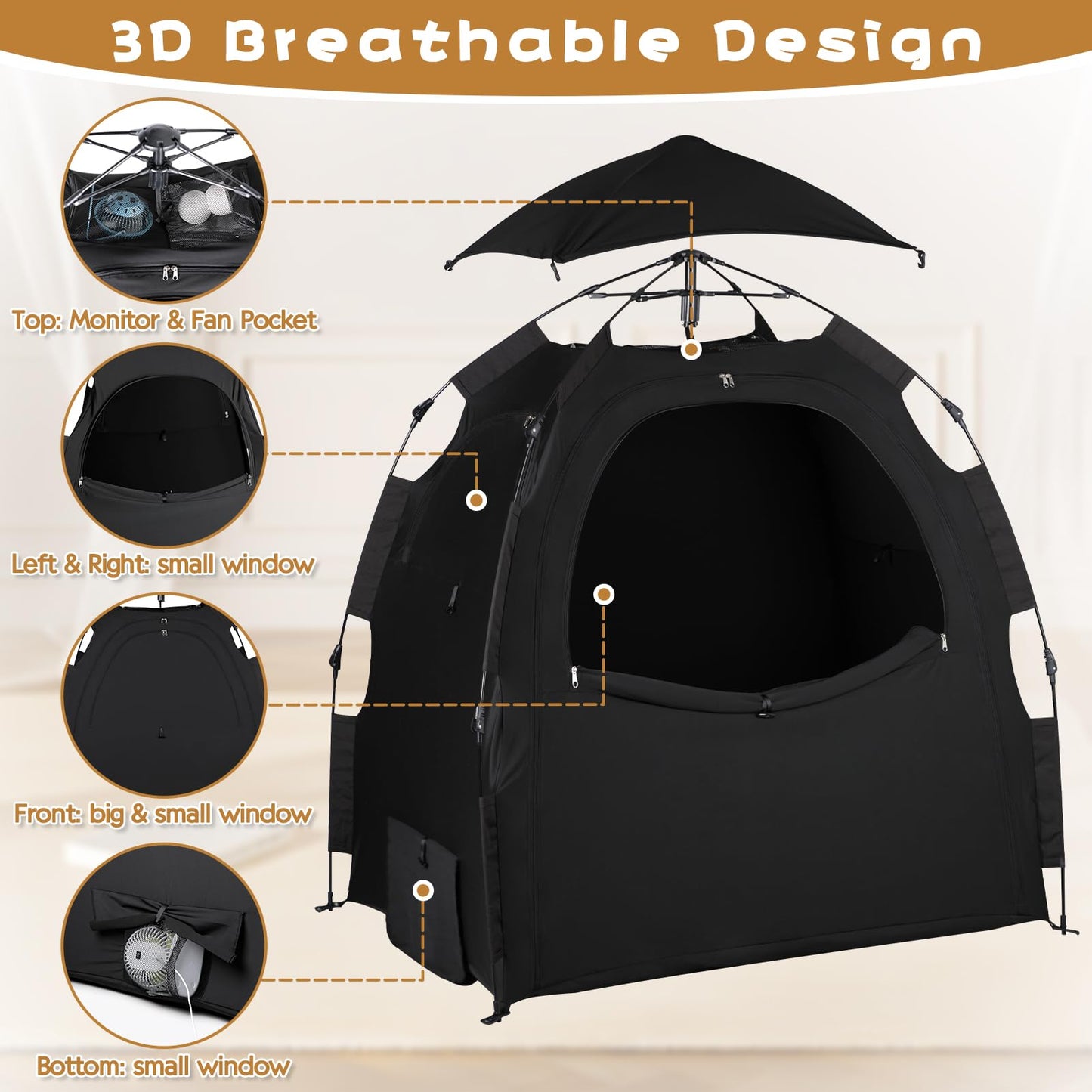 WANRU Pack N Play Blackout Cover Sleep Pod - 95% Light Blocking, One-Click Setup, Portable Crib Canopy