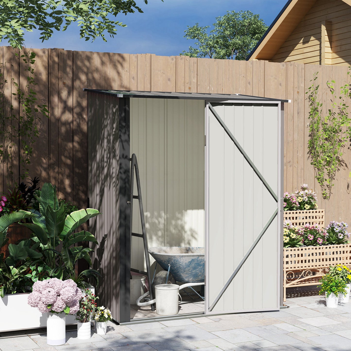 Outsunny Outdoor Storage Shed w/ Lockable Door for Garden, Light Grey