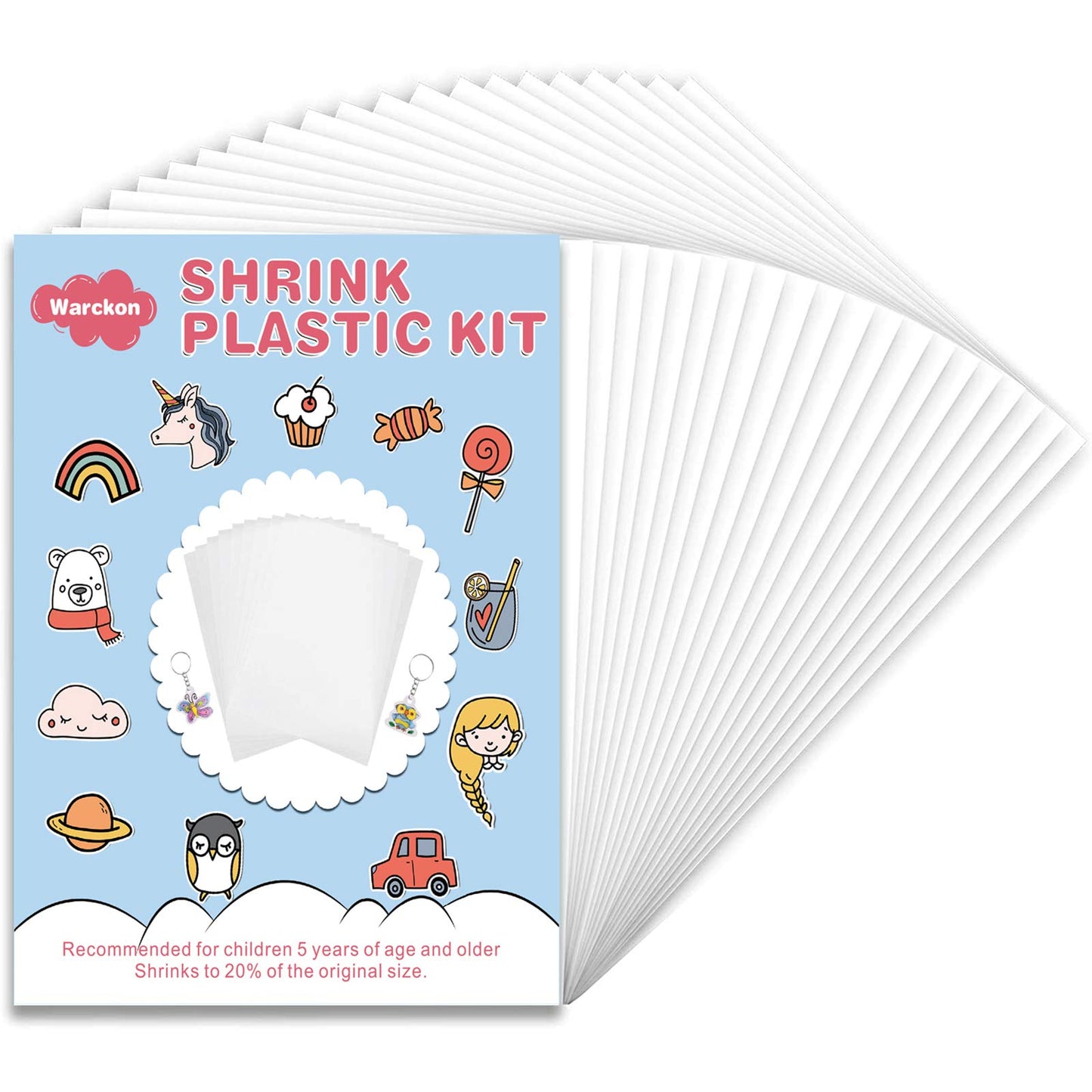 Warckon 55 Pieces Shrink Plastic Sheets – Frosted & Glossy Shrink Art Paper for Kids Craft, Jewelry & Accessories (7.9 x 5.7 in)