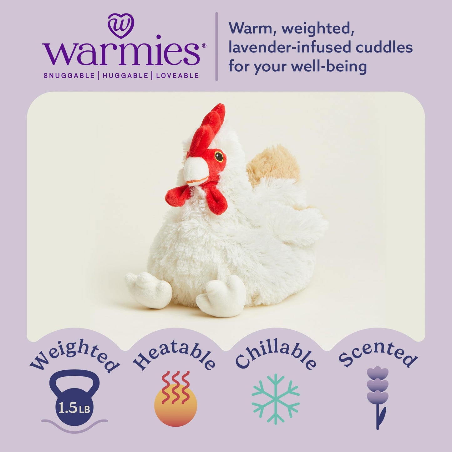 Warmies Chicken Microwavable Weighted Plush – Heated Comfort Toy with Lavender Scent
