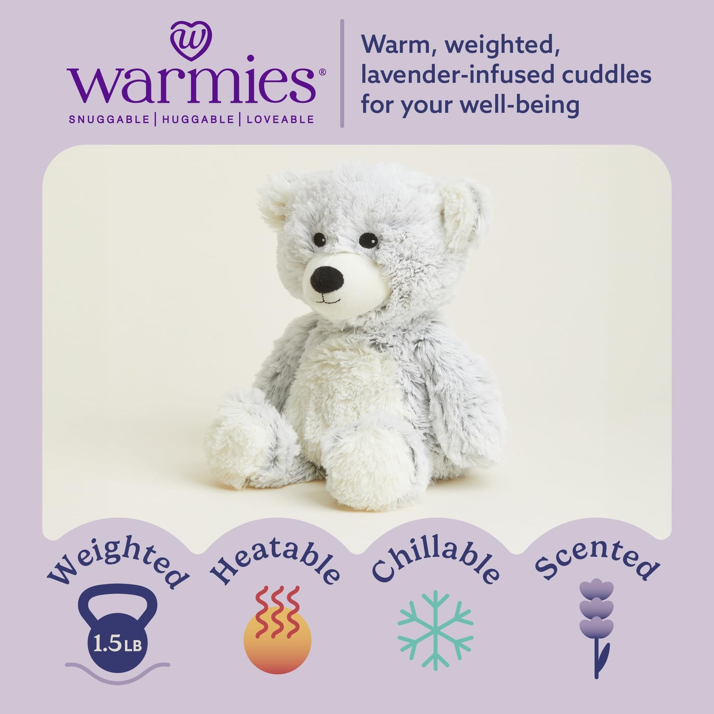 Warmies Gray Bear Plush – Microwavable & Weighted Stuffed Animal for Warmth