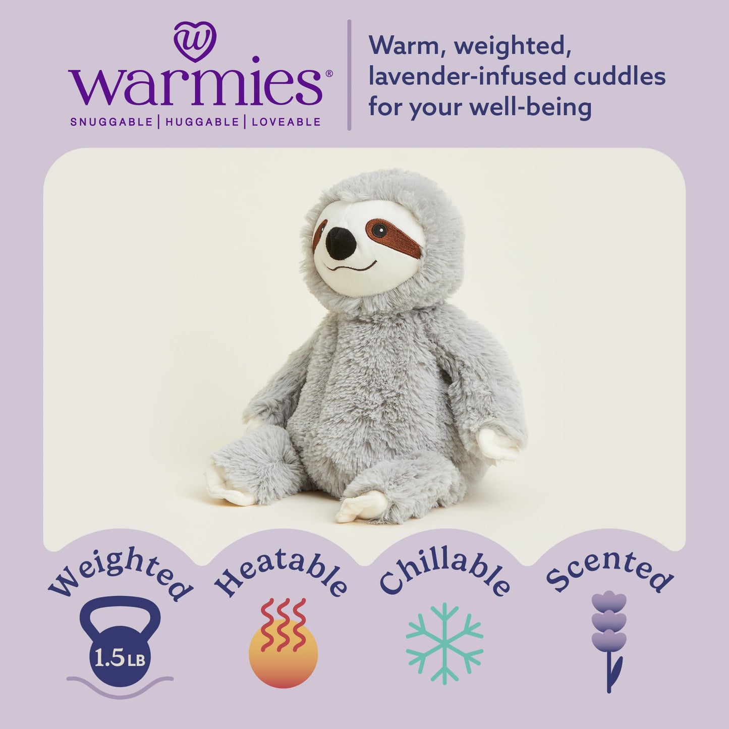 Warmies Gray Sloth: Microwaveable Weighted Plush for Warmth, Comfort & Gentle Lavender Scent