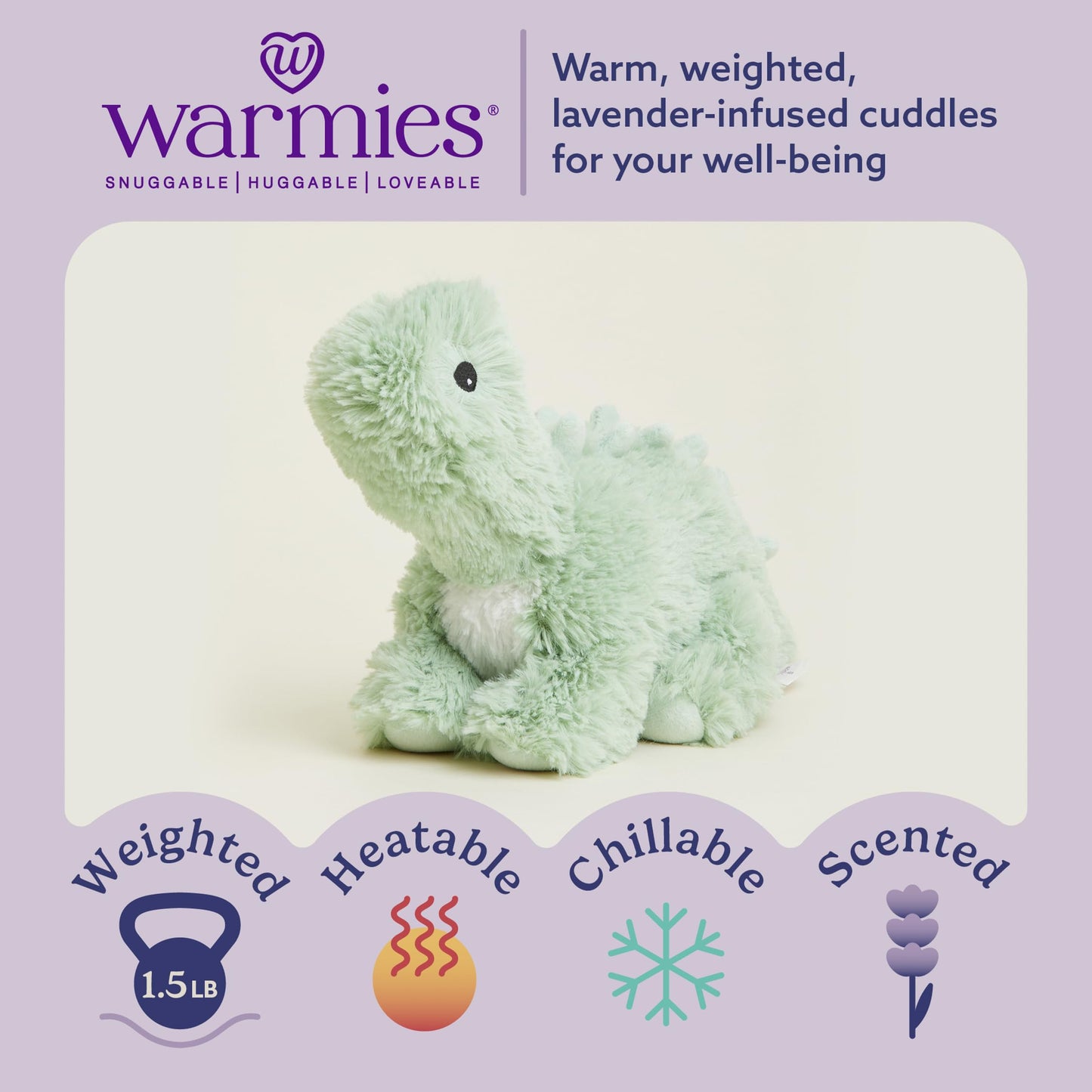 Warmies Green Long Neck Dinosaur – Microwavable Heated Weighted Plush Toy