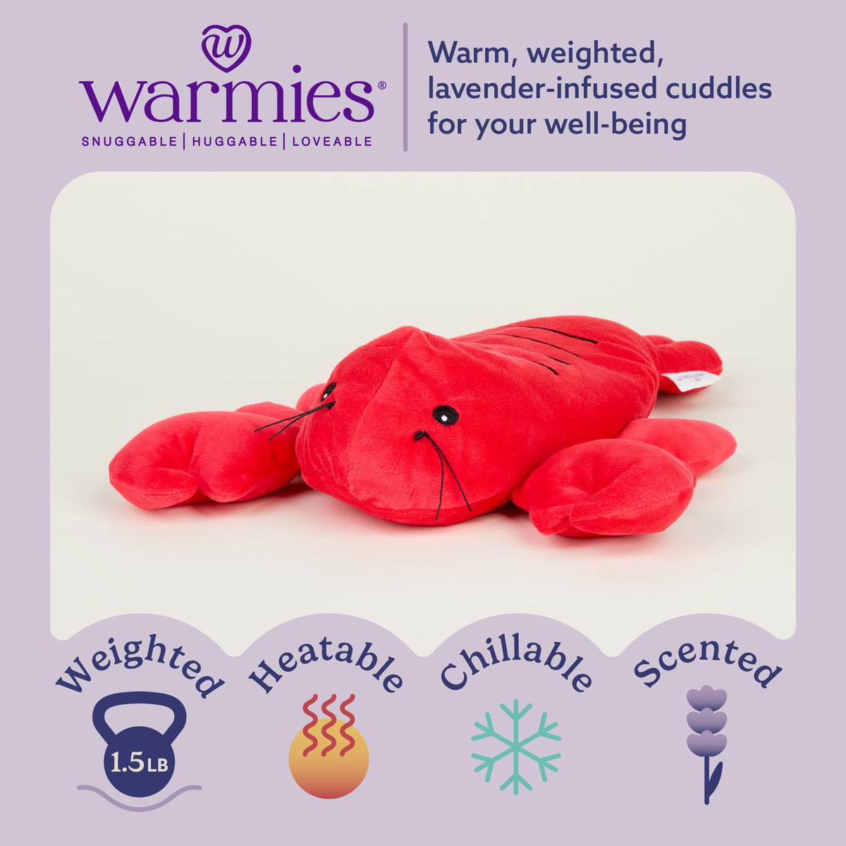 Warmies Lobster Heatable and Coolable Weighted Plush – 13-Inch Lavender-Scented Comfort