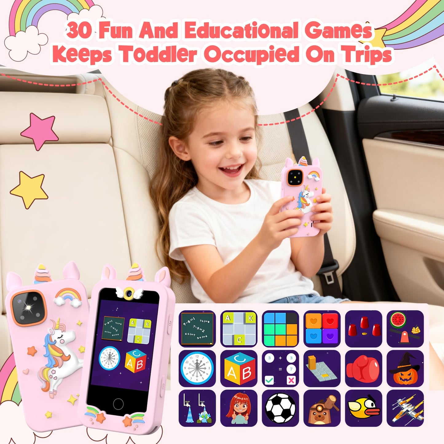 WARWARS Kids Smart Phone for Girls – Dual Camera Learning Toy with Games, Music & Parental Controls