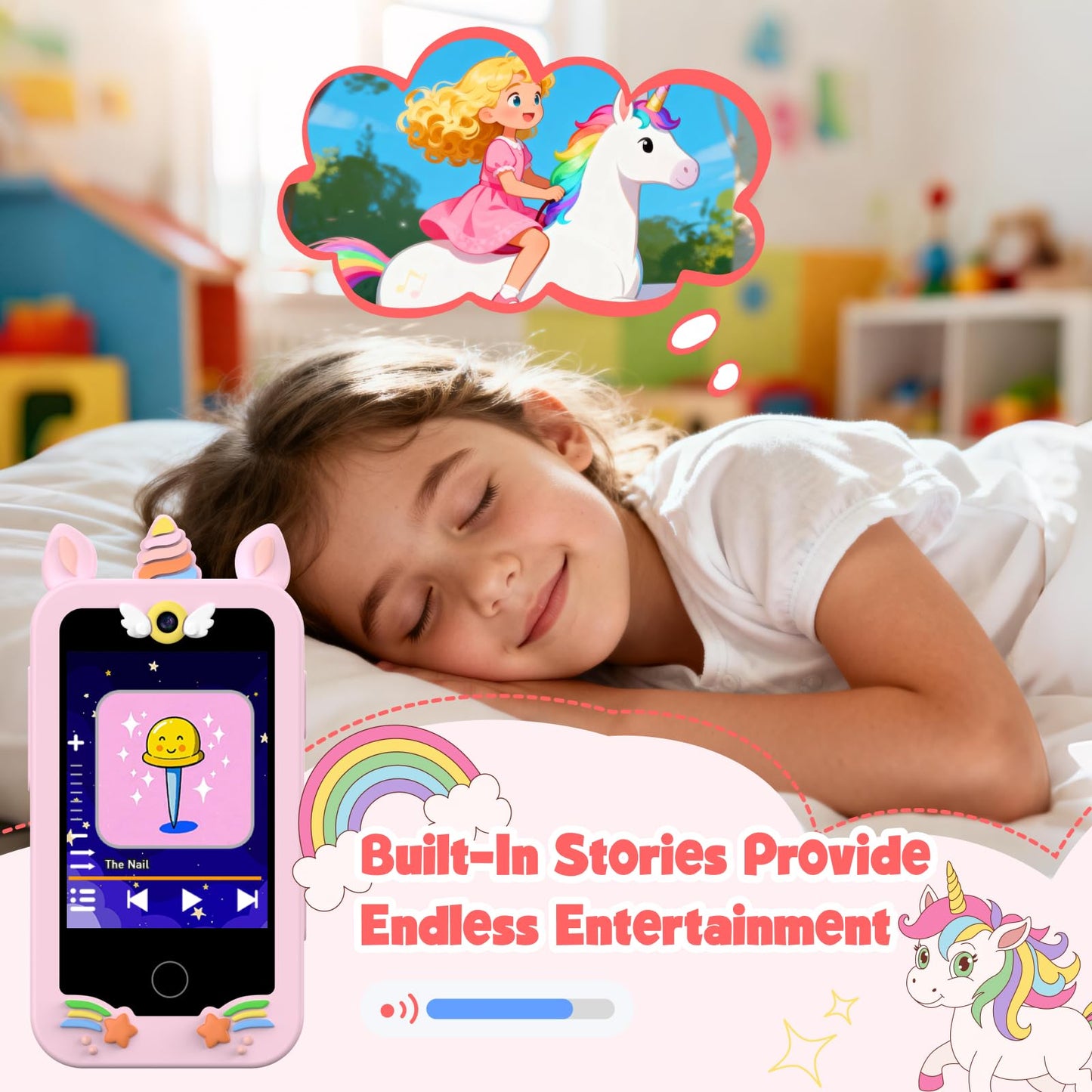 WARWARS Kids Smart Phone for Girls – Dual Camera Learning Toy with Games, Music & Parental Controls