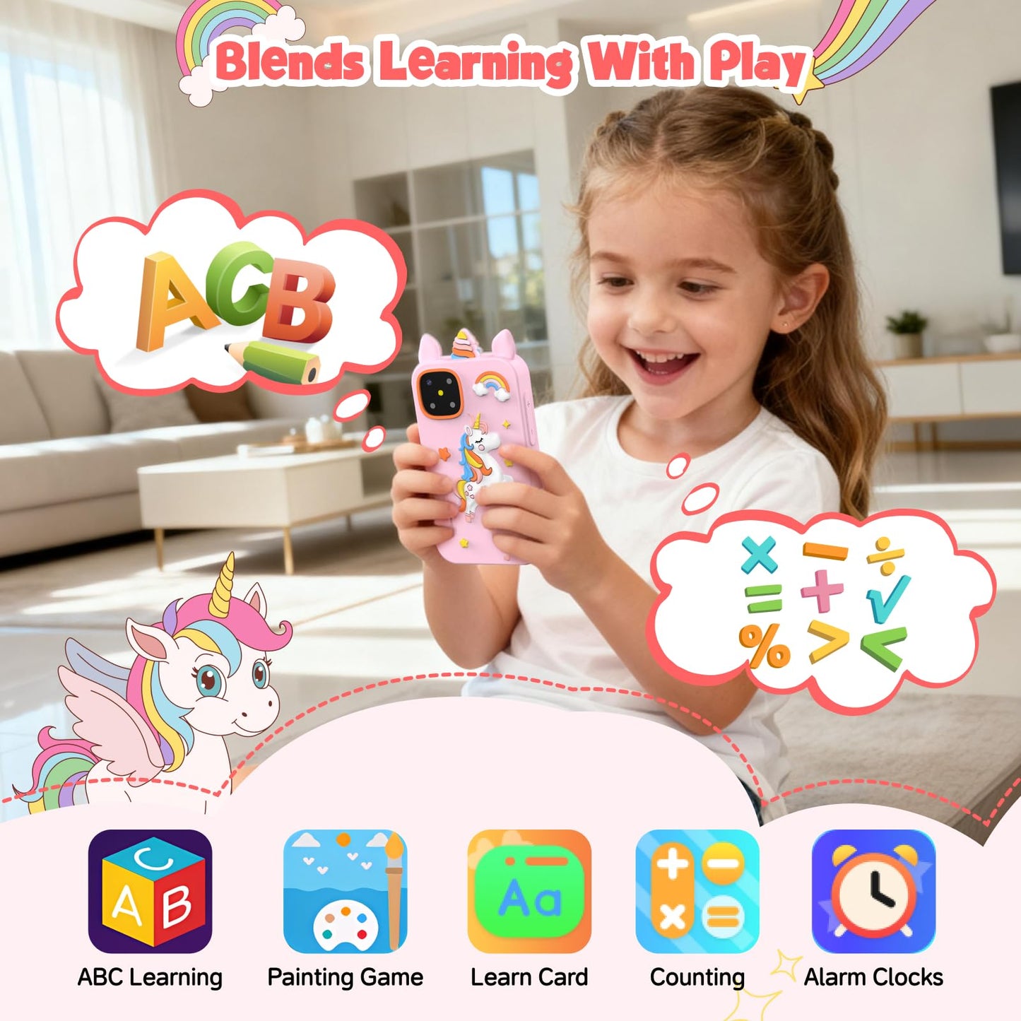 WARWARS Kids Smart Phone for Girls – Dual Camera Learning Toy with Games, Music & Parental Controls