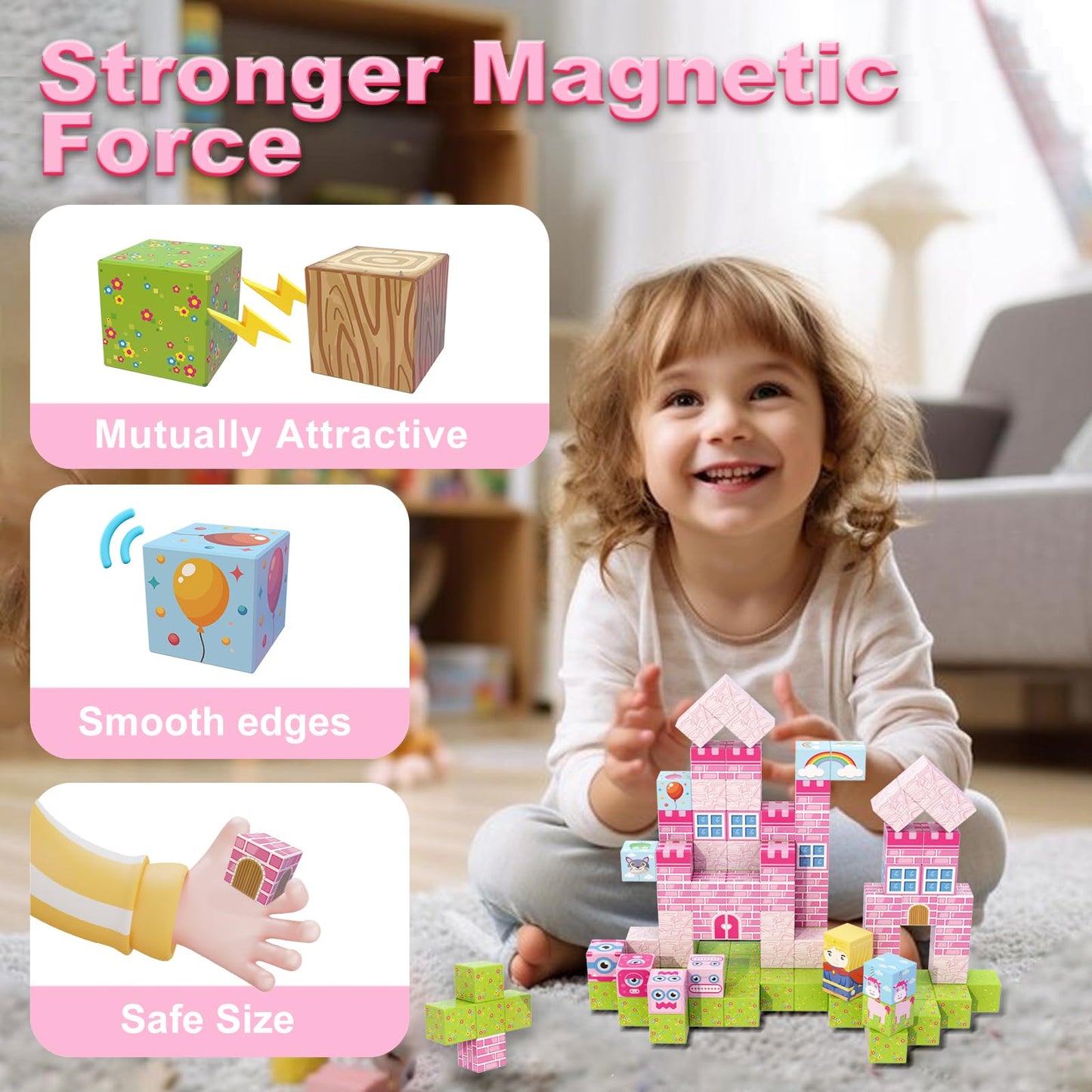 WSHIMIN Princess Castle Magnetic Building Blocks for Kids 4-8 | Pink Castle STEM Toy PCS-100