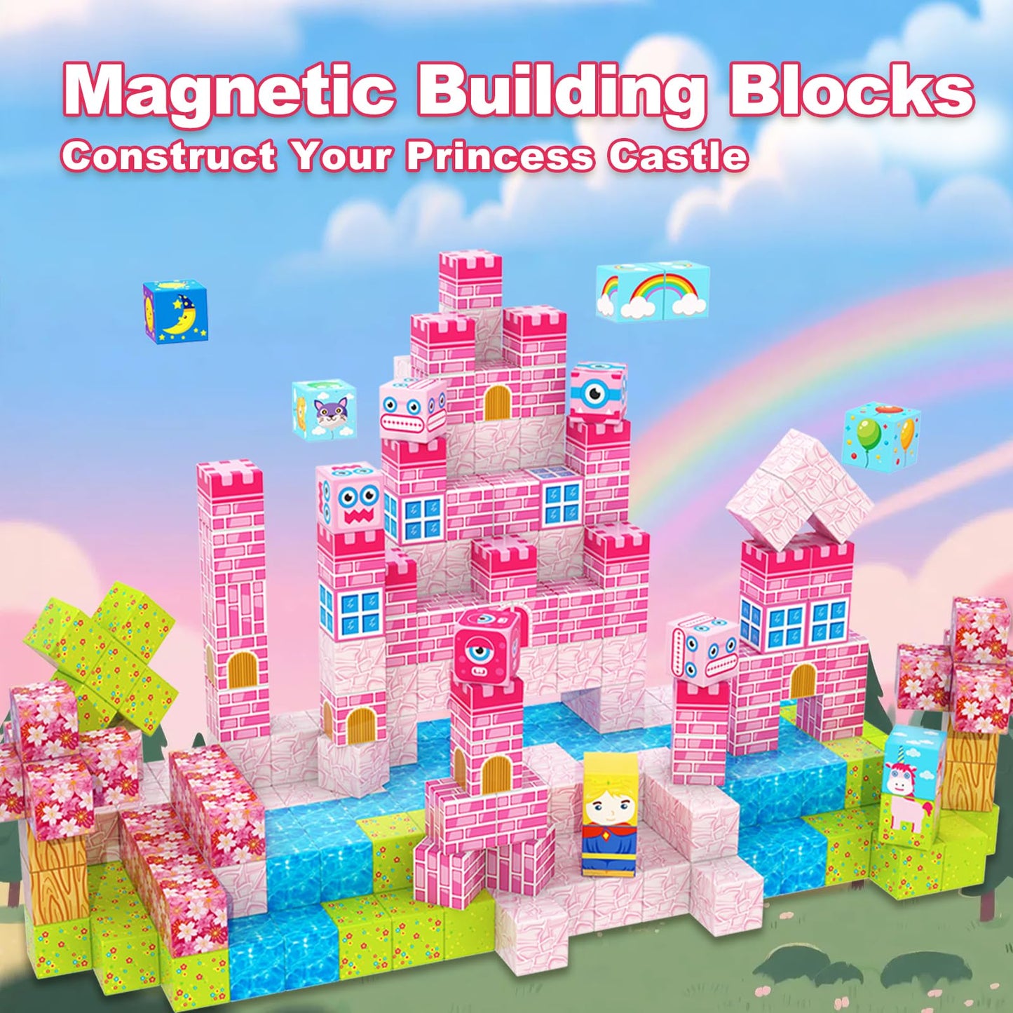 WSHIMIN Princess Castle Magnetic Building Blocks for Kids 4-8 | Pink Castle STEM Toy PCS-100