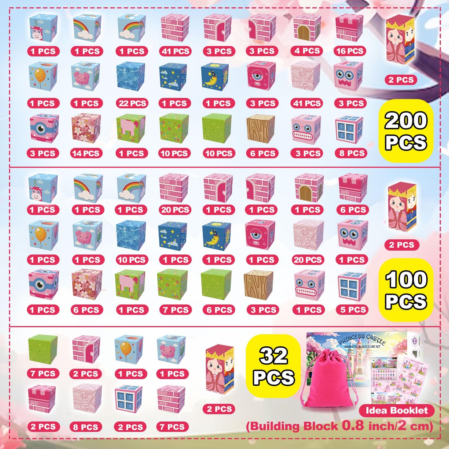 WSHIMIN Princess Castle Magnetic Building Blocks for Kids 4-8 | Pink Castle STEM Toy PCS-100