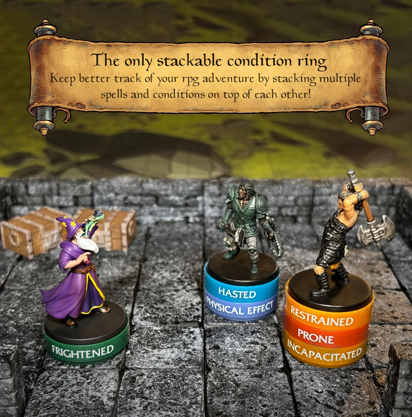 WASTED WIZARD Stackable DND Rings – 120 Rings, 30 Statuses (D&D & Pathfinder)