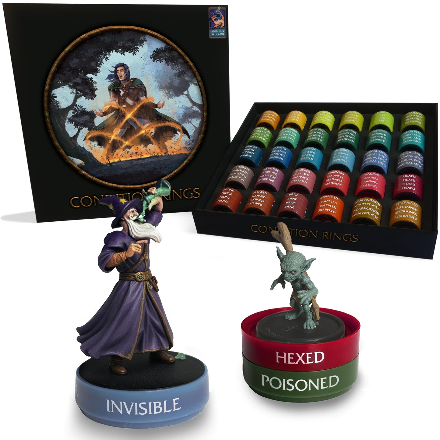 WASTED WIZARD Stackable DND Rings – 120 Rings, 30 Statuses (D&D & Pathfinder)