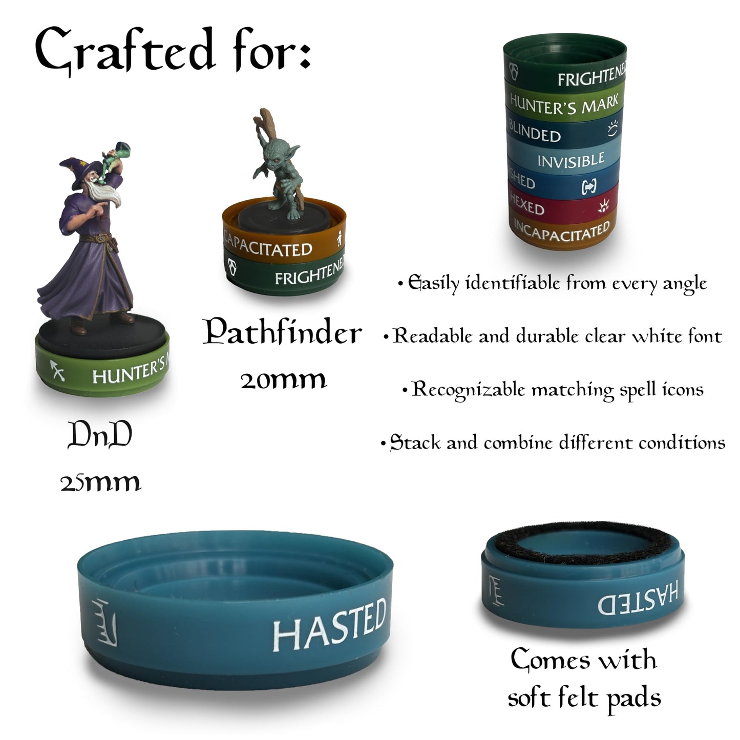 WASTED WIZARD Stackable DND Rings – 120 Rings, 30 Statuses (D&D & Pathfinder)