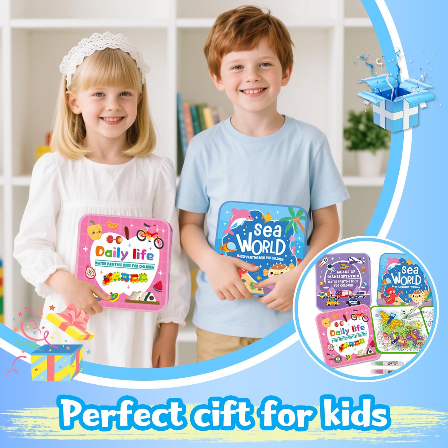 Water Painting Book for Kids – 4-Pack Mess-Free Water Coloring with Reusable Fun for Ages 3+