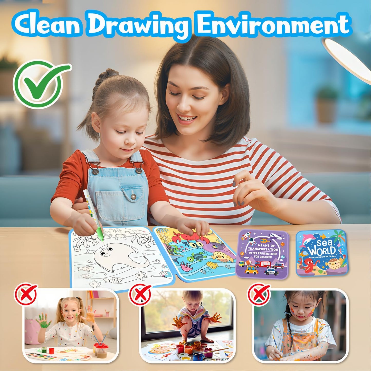 Water Painting Book for Kids – 4-Pack Mess-Free Water Coloring with Reusable Fun for Ages 3+