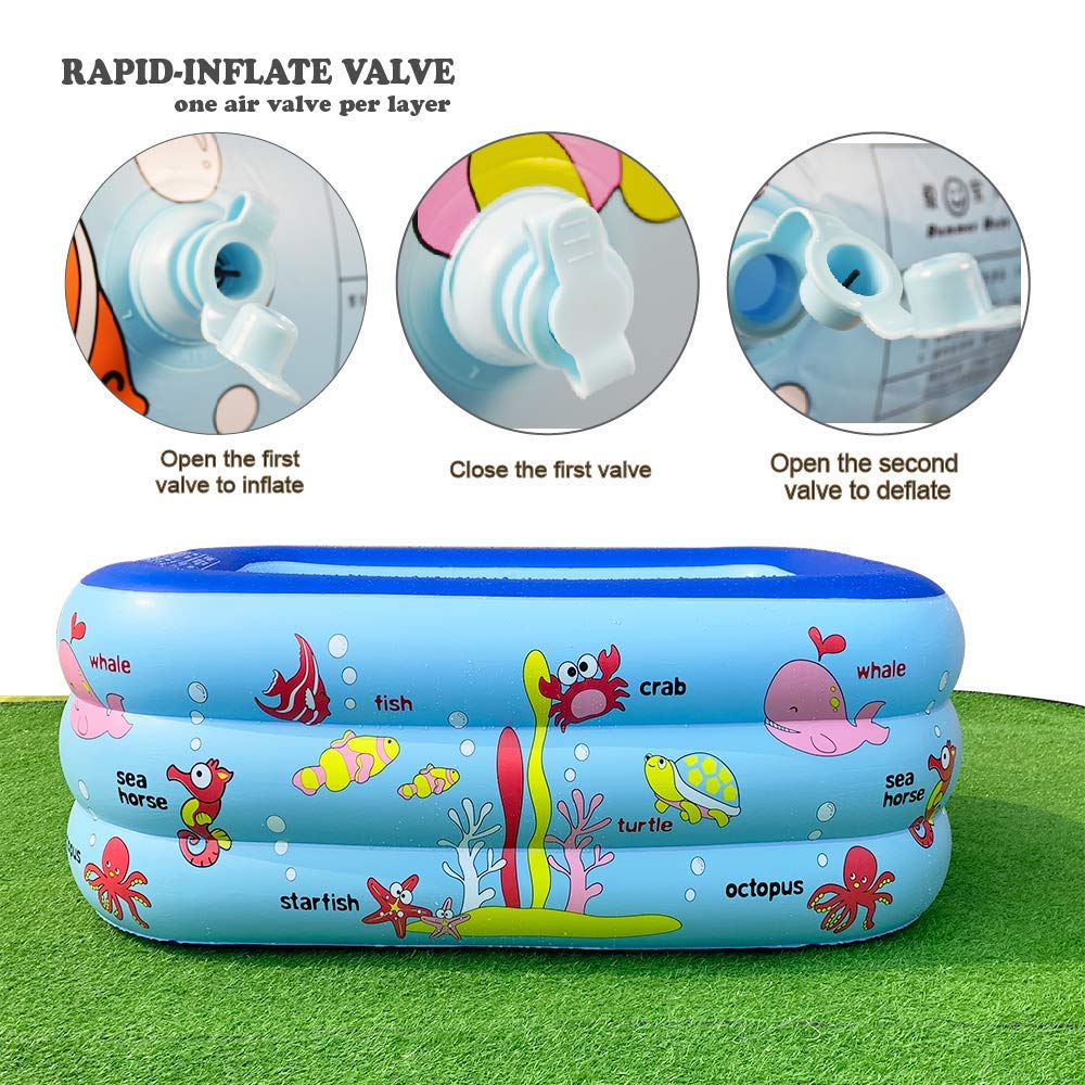 WateBom Inflatable Kiddie Pool — 51” x 33” x 21” with Soft Floor & Quick Inflation
