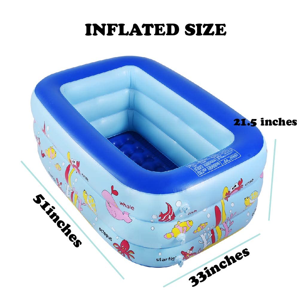 WateBom Inflatable Kiddie Pool — 51” x 33” x 21” with Soft Floor & Quick Inflation