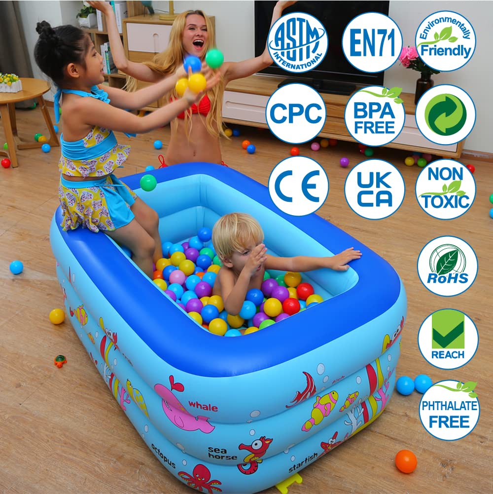 WateBom Inflatable Kiddie Pool — 51” x 33” x 21” with Soft Floor & Quick Inflation