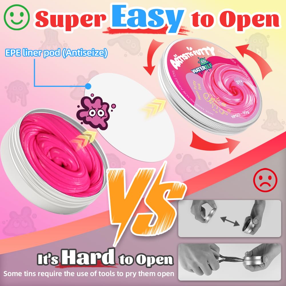 WATERELF Play Putty Slime - Pink Neon Fidget Toy for Kids & Adults