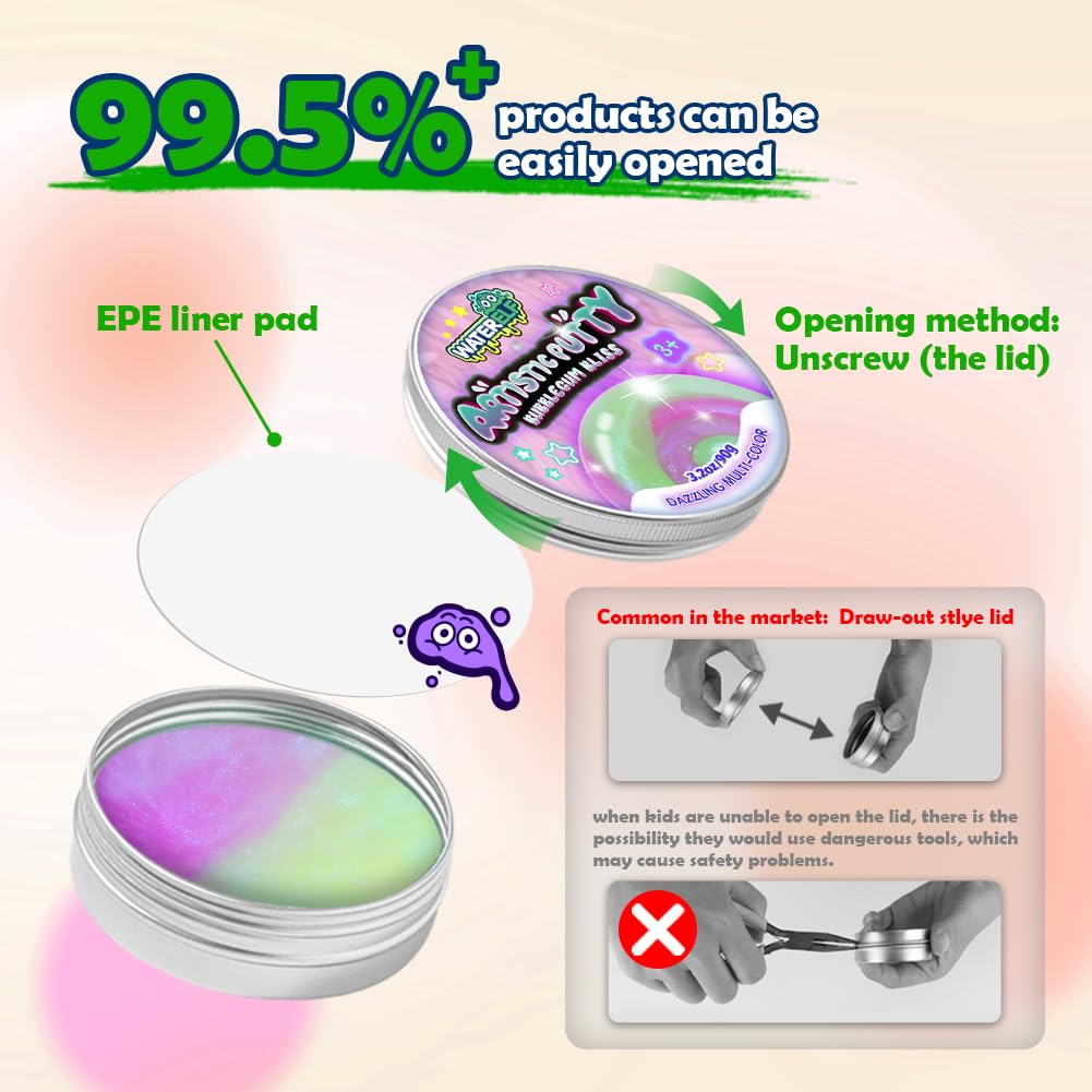 WATERELF Play Putty Slime – Non-Sticky Fidget Sensory Putty 3.2 oz (Green/Purple)