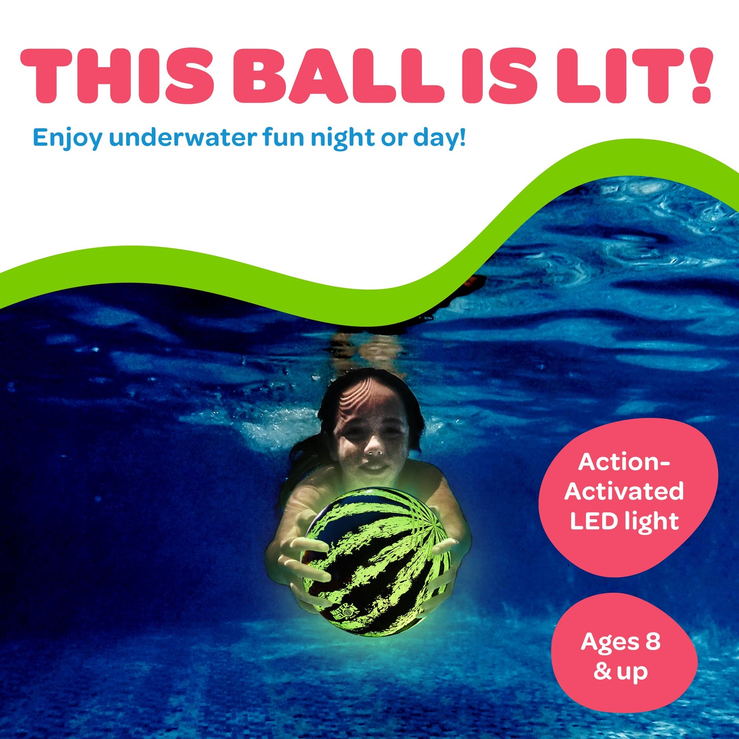 Watermelon Ball Lit – Glow in the Dark 9-Inch Pool Toy for All Ages