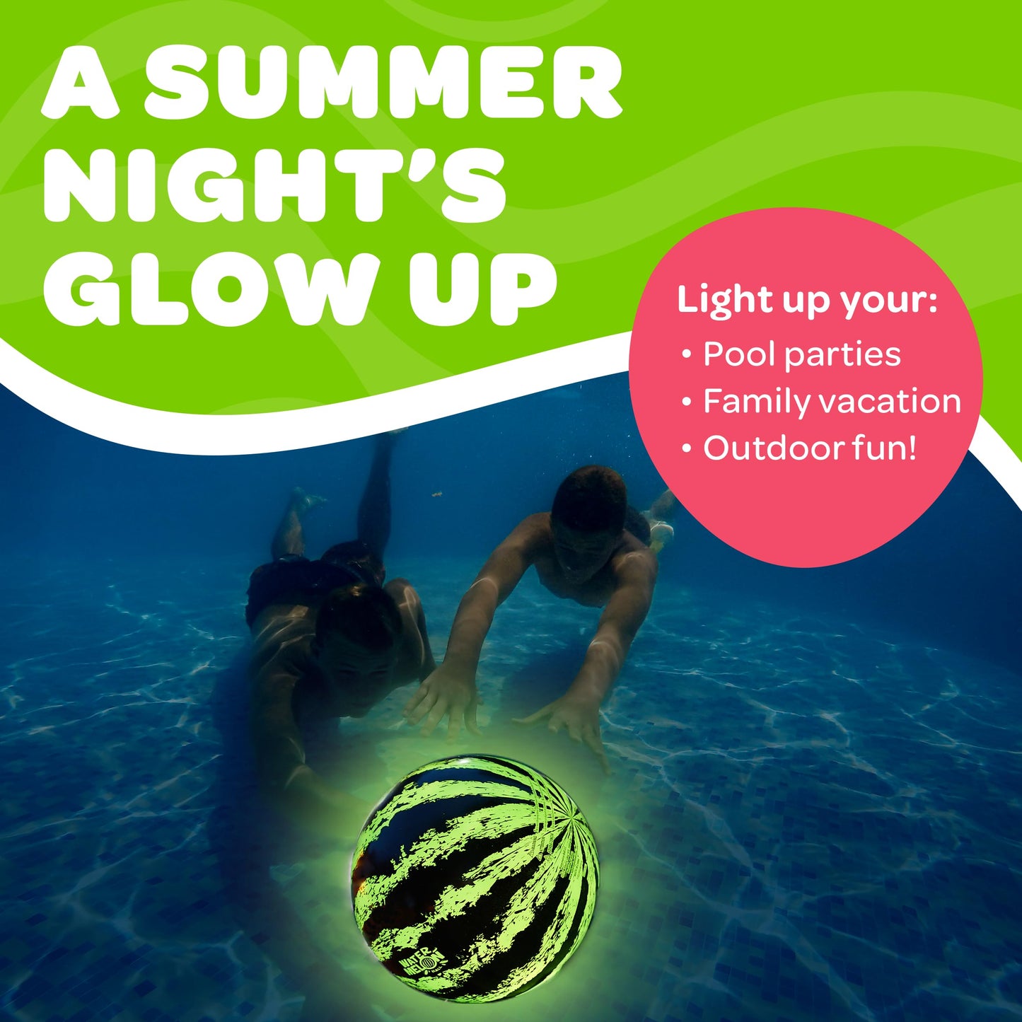 Watermelon Ball Lit – Glow in the Dark 9-Inch Pool Toy for All Ages