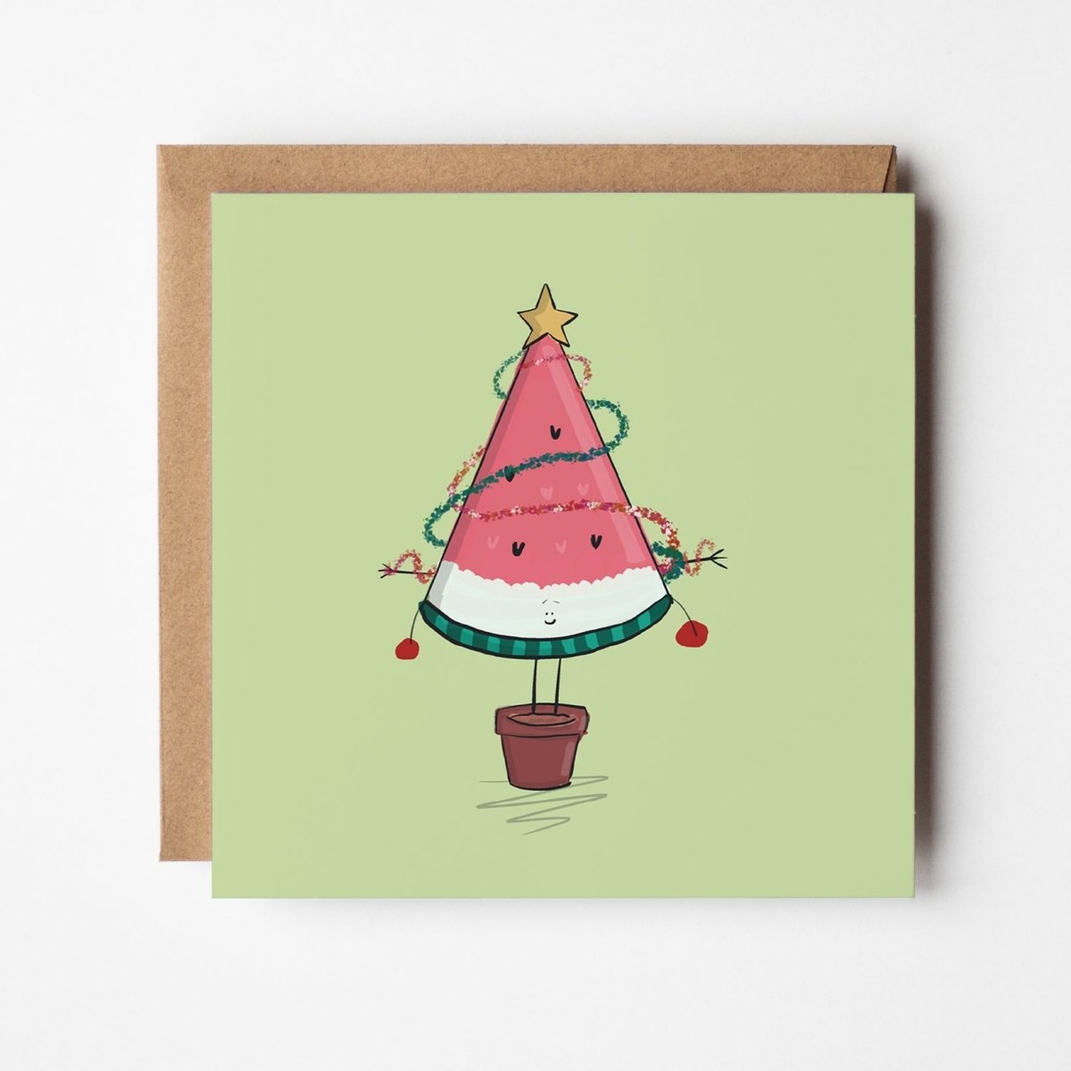 Watermelon Fan Christmas Tree Card