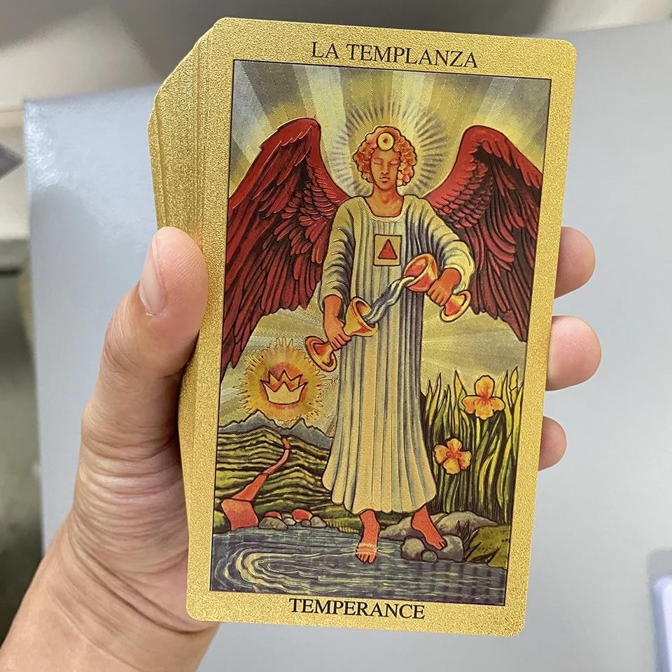 Spanish & English Golden Foil Tarot Deck with Guidebook — 78 PVC Cards, Waterproof & Wrinkle-Resistant