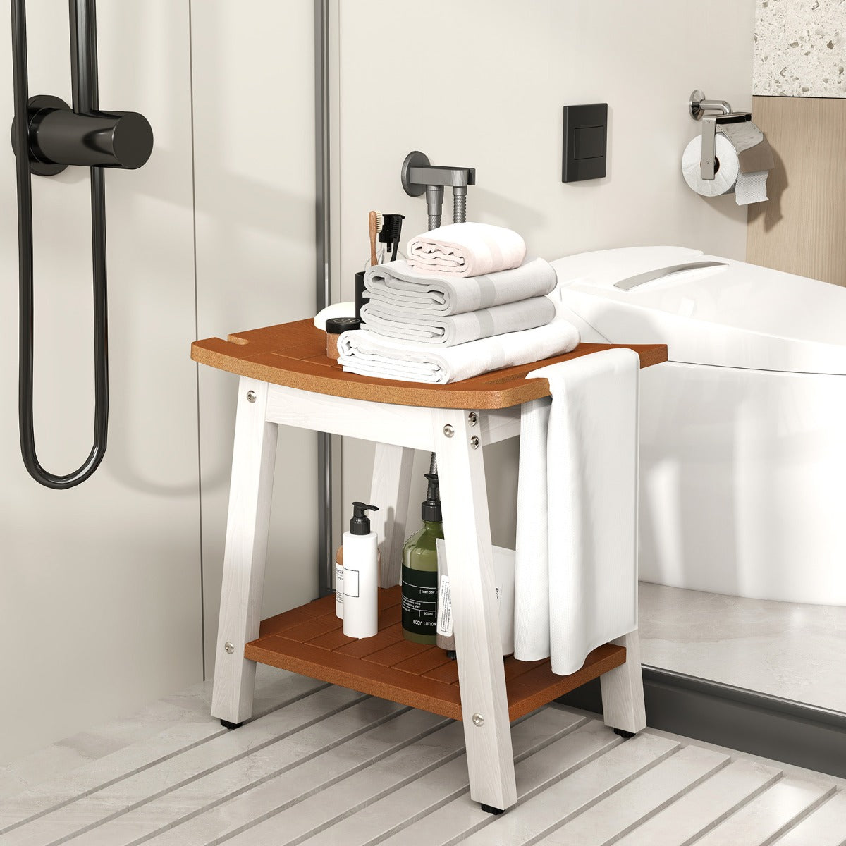 Waterproof Shower Bench Seat HIPS Shower Stool with Handle-Black