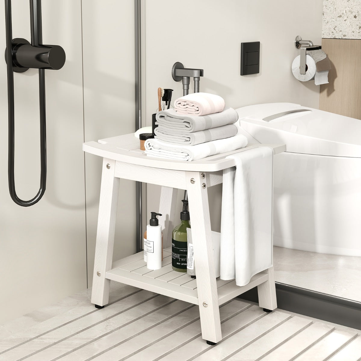 Waterproof Shower Bench Seat HIPS Shower Stool with Handle-Black