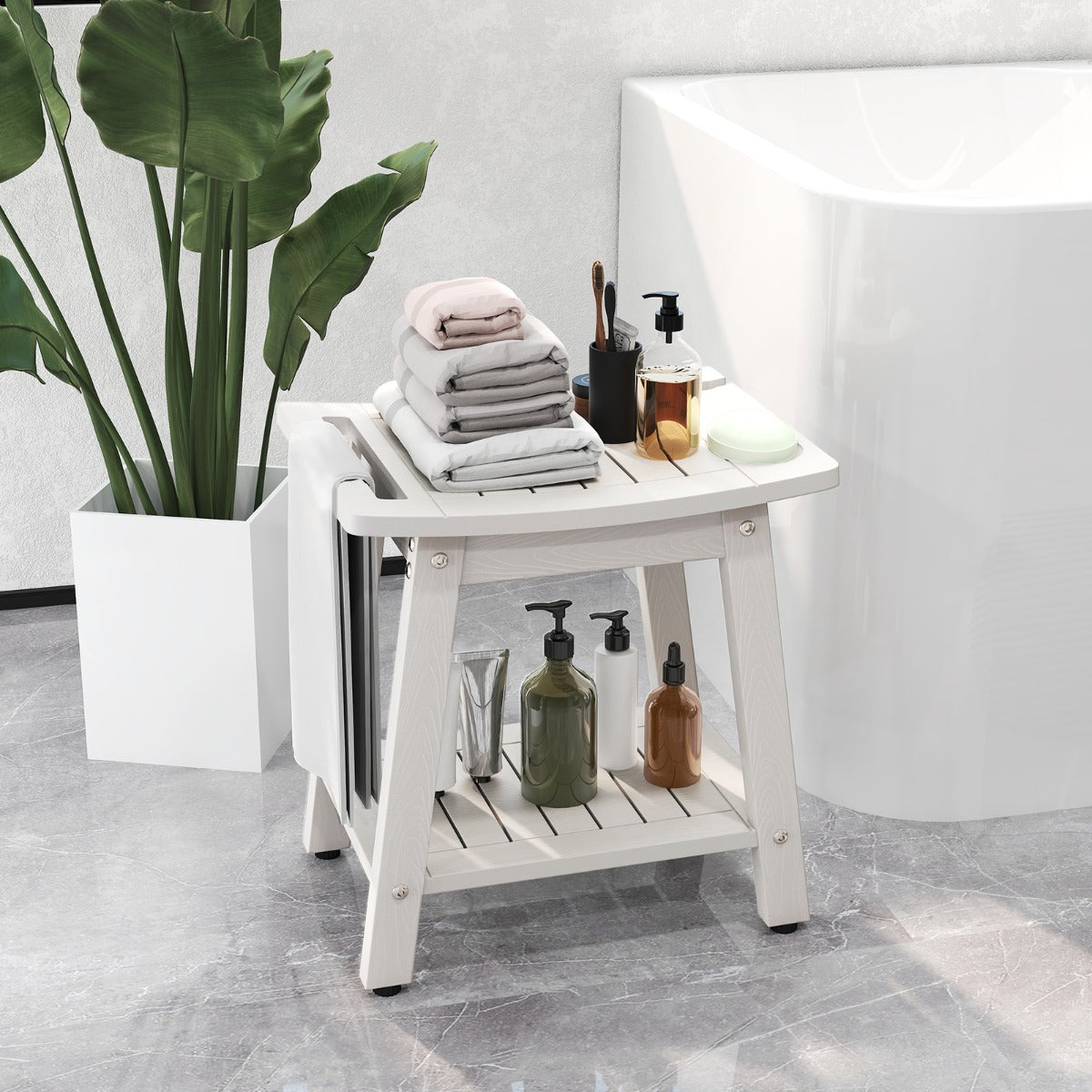Waterproof Shower Bench Seat HIPS Shower Stool with Handle-Black