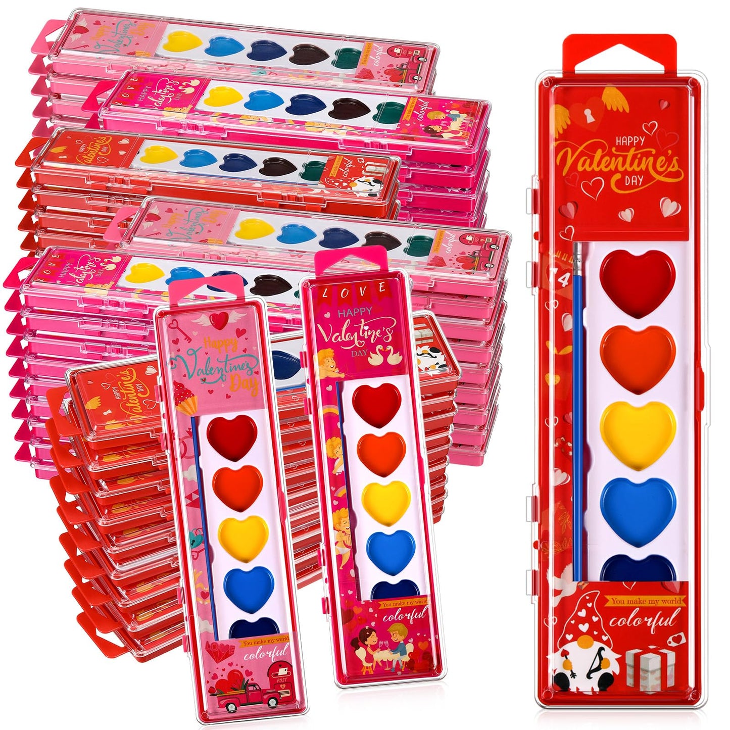 Watersay 36-Pack Valentine’s Heart Watercolor Set with 8 Washable Colors & Brush