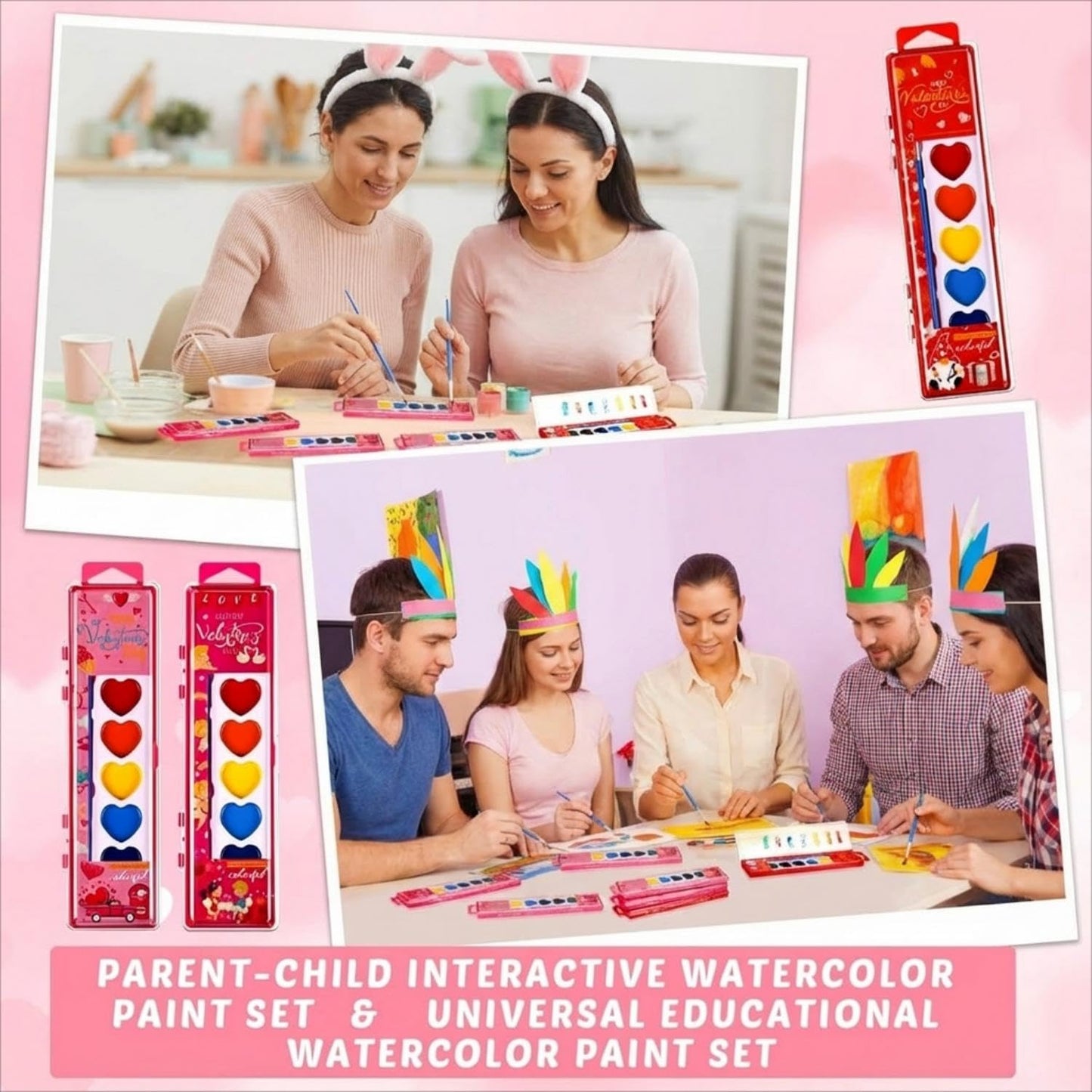 Watersay 36-Pack Valentine’s Heart Watercolor Set with 8 Washable Colors & Brush