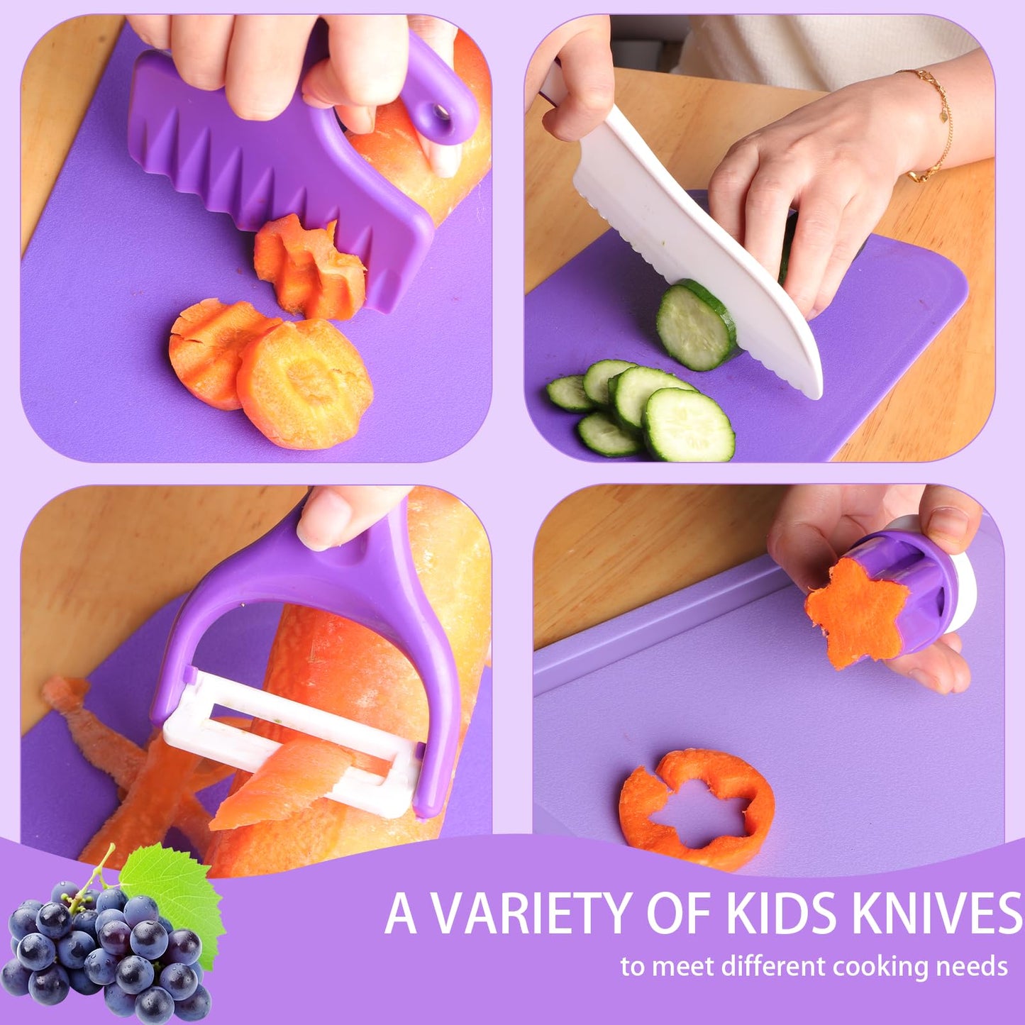 WaterSummer Montessori Kids Knife Set for Real Cooking – Safe Kitchen Tools for Ages 4-10