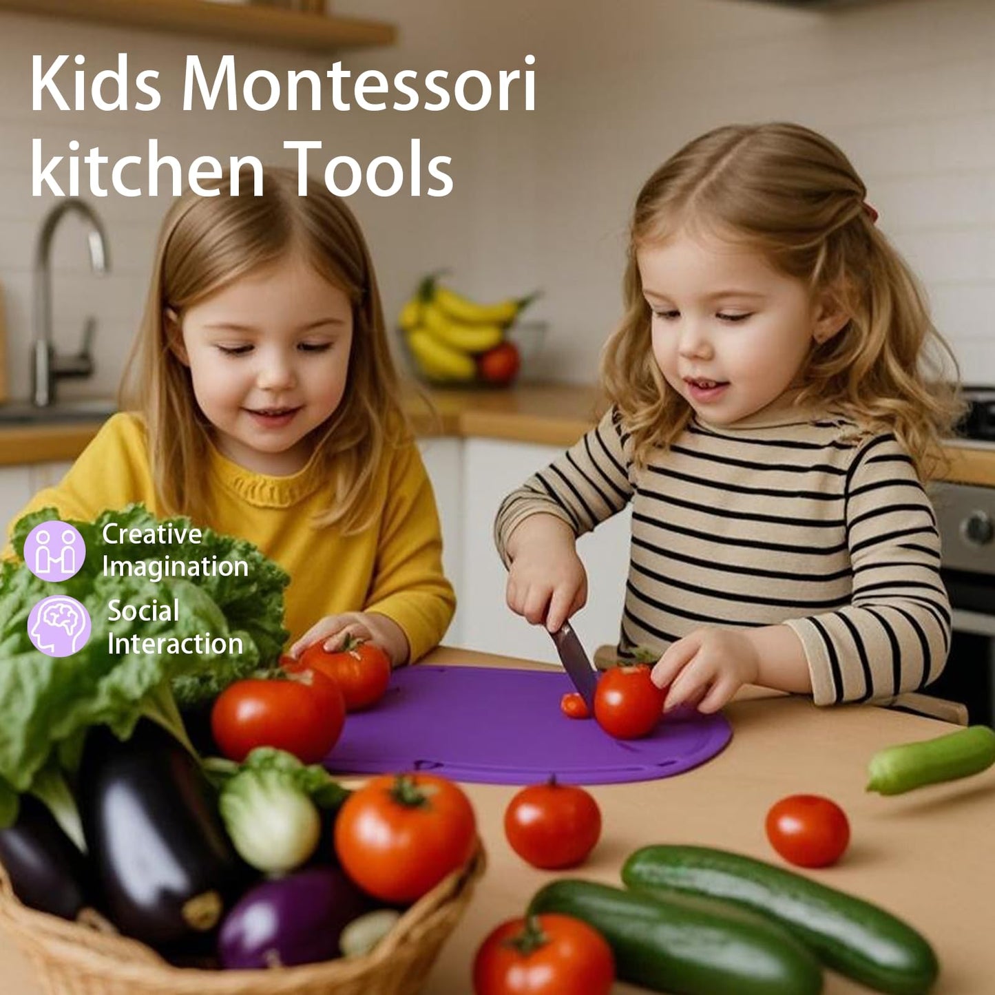 WaterSummer Montessori Kids Knife Set for Real Cooking – Safe Kitchen Tools for Ages 4-10