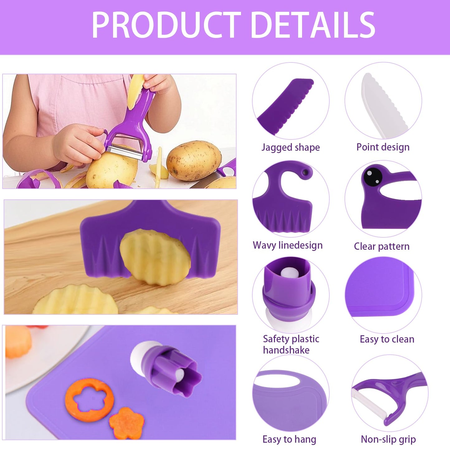 WaterSummer Montessori Kids Knife Set for Real Cooking – Safe Kitchen Tools for Ages 4-10