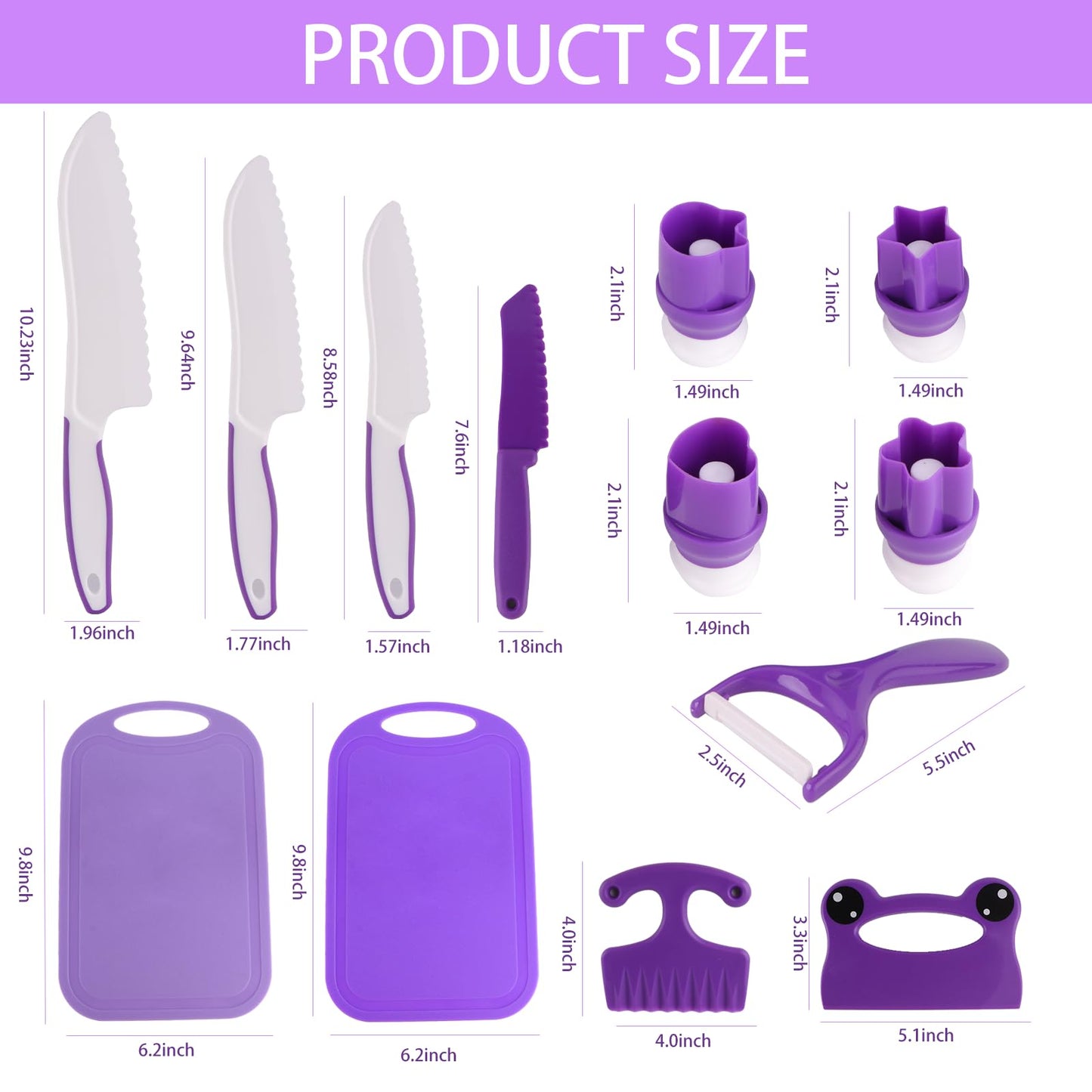 WaterSummer Montessori Kids Knife Set for Real Cooking – Safe Kitchen Tools for Ages 4-10