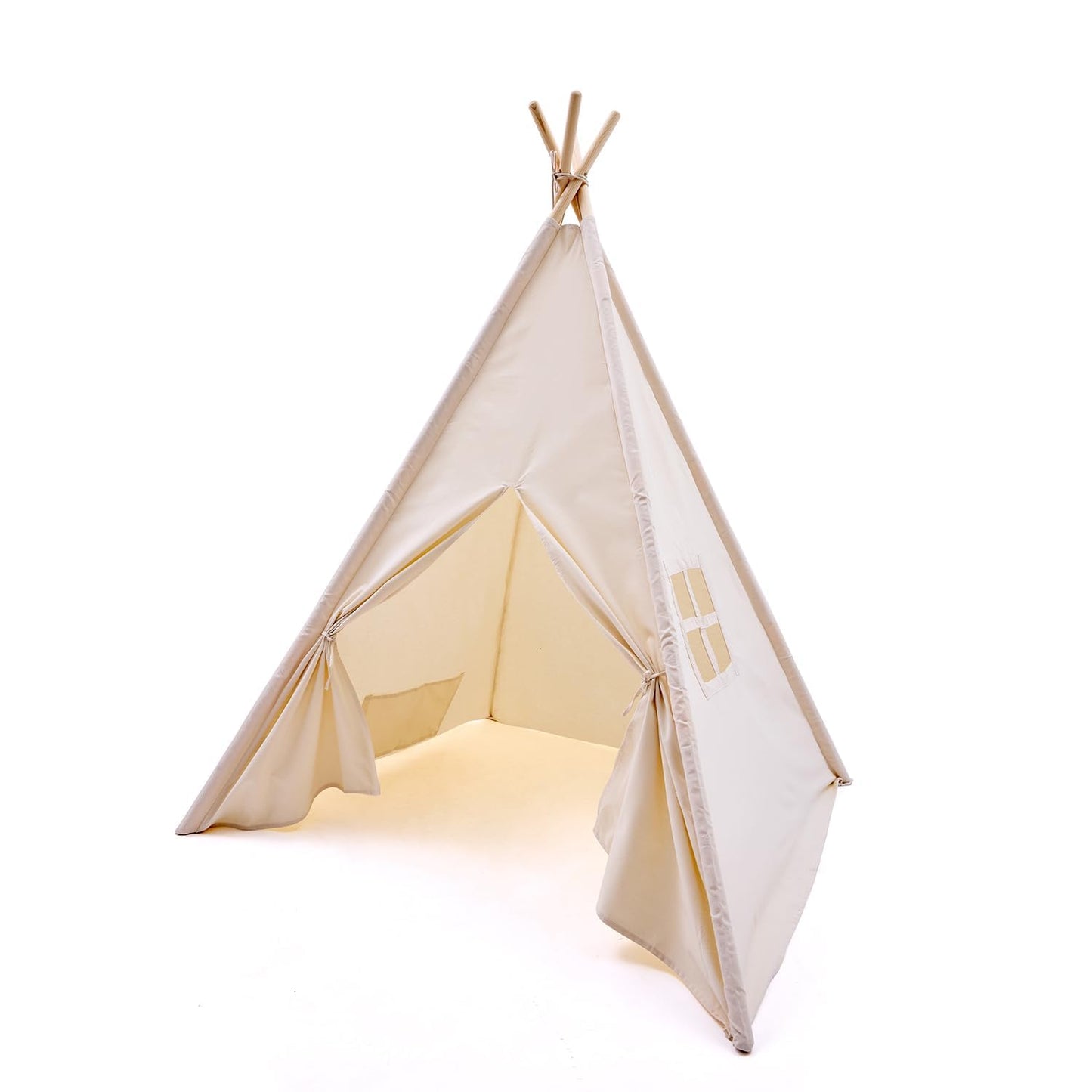 WATEVLOTCS Kids Play Teepee Tent – 43 x 43 x 63 in, Natural Cotton Canvas & Pine Wood Frame