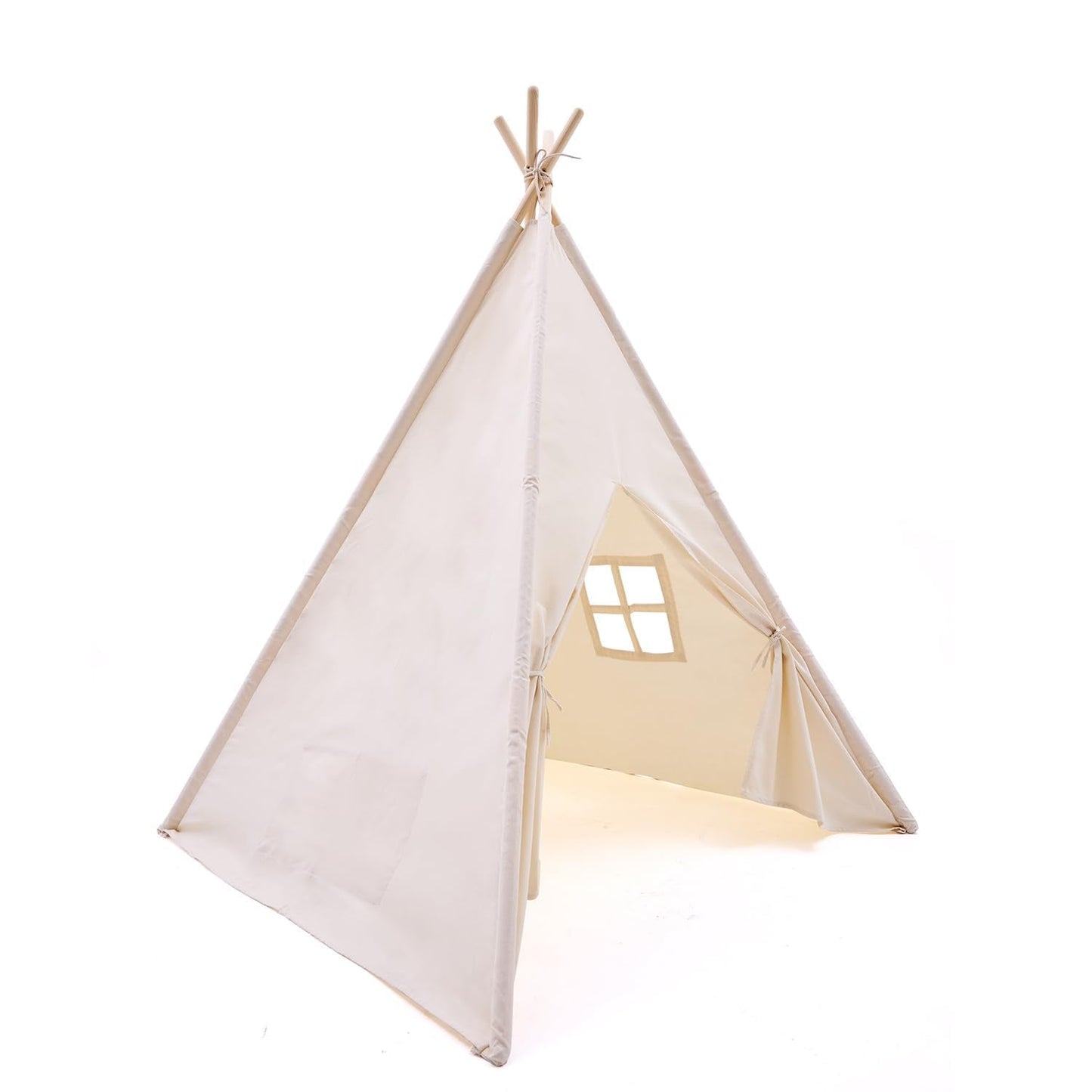 WATEVLOTCS Kids Play Teepee Tent – 43 x 43 x 63 in, Natural Cotton Canvas & Pine Wood Frame