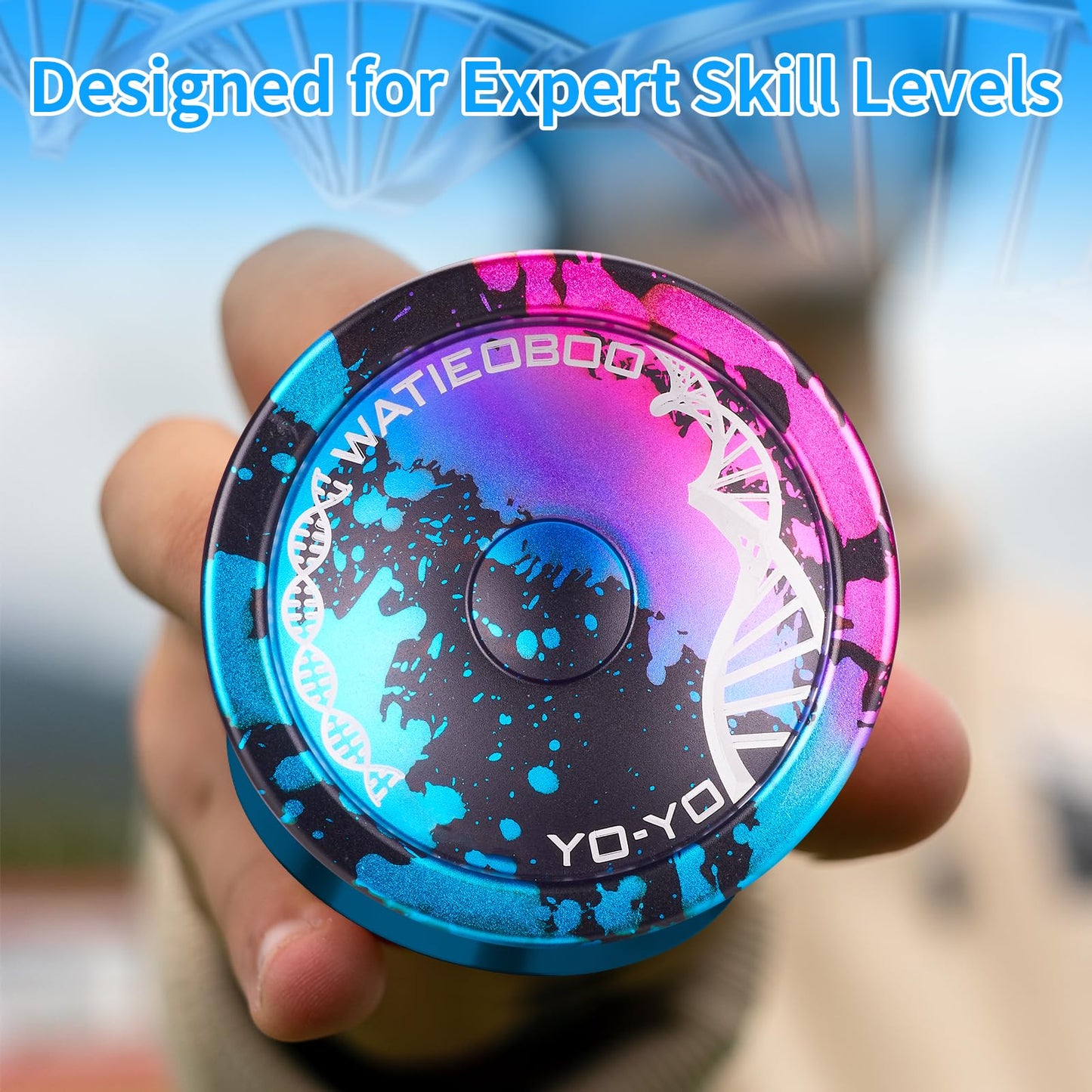 WATIEOBOO Yoyo – Dual-Mode Professional Yoyo for Finger Spins (Responsive & Unresponsive) – Dark Blue Pink