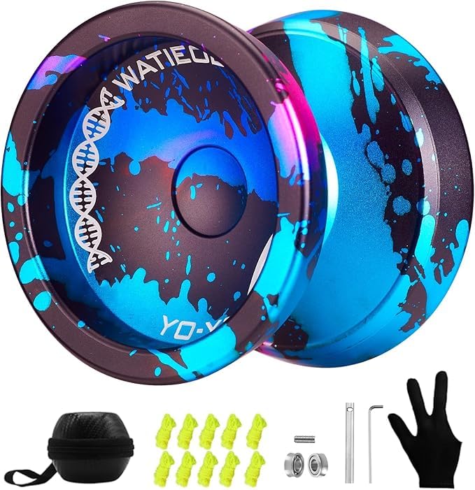 WATIEOBOO Yoyo – Dual-Mode Professional Yoyo for Finger Spins (Responsive & Unresponsive) – Dark Blue Pink