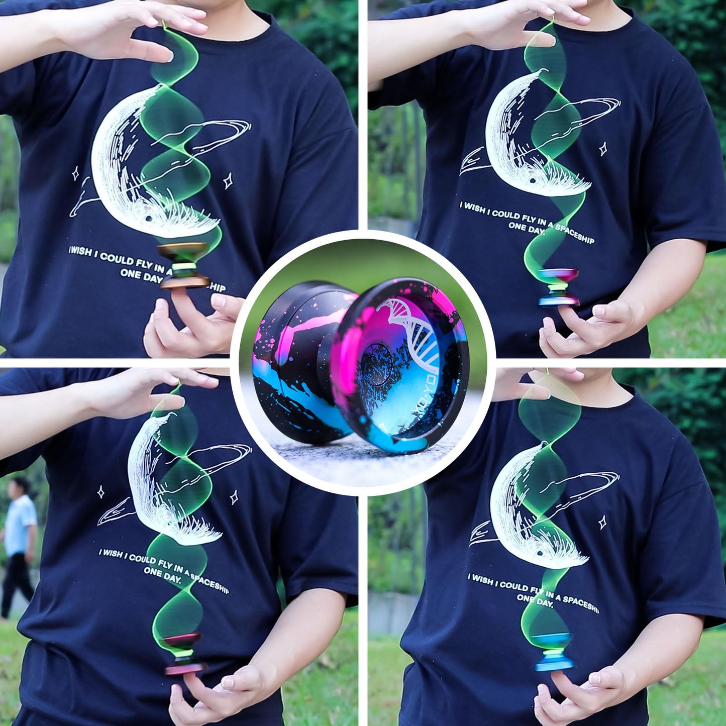 WATIEOBOO Yoyo – Dual-Mode Professional Yoyo for Finger Spins (Responsive & Unresponsive) – Dark Blue Pink