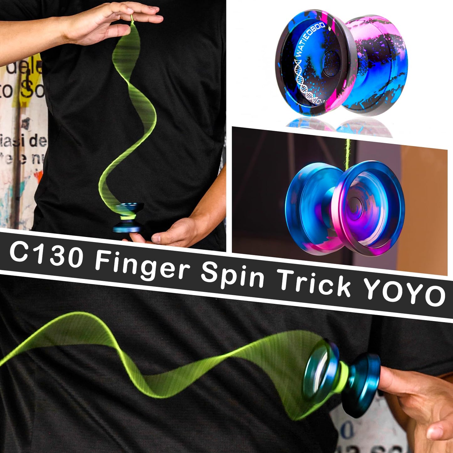 WATIEOBOO Yoyo – Dual-Mode Professional Yoyo for Finger Spins (Responsive & Unresponsive) – Dark Blue Pink