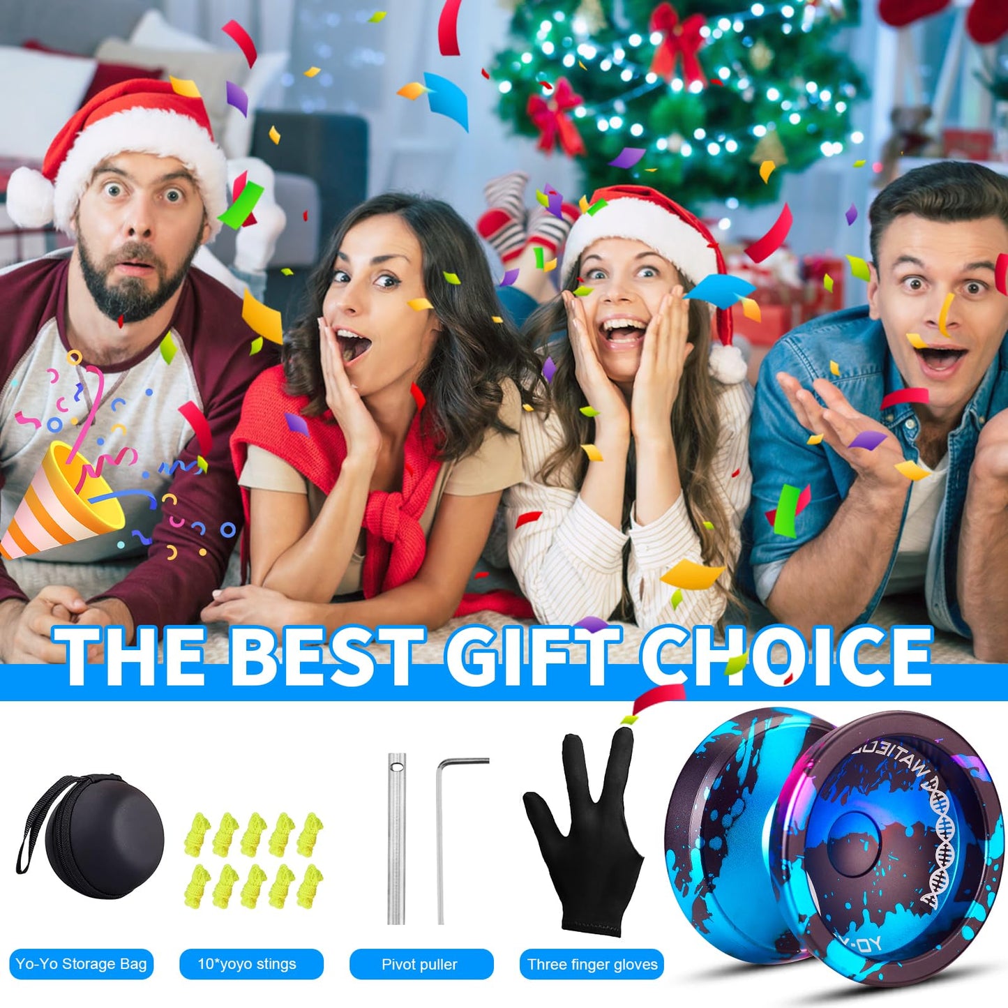 WATIEOBOO Yoyo – Dual-Mode Professional Yoyo for Finger Spins (Responsive & Unresponsive) – Dark Blue Pink